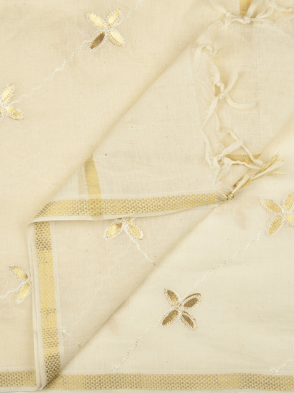 Cream Cotton Dupatta with Gotta Patti Work freeshipping - Dupatta Bazaar