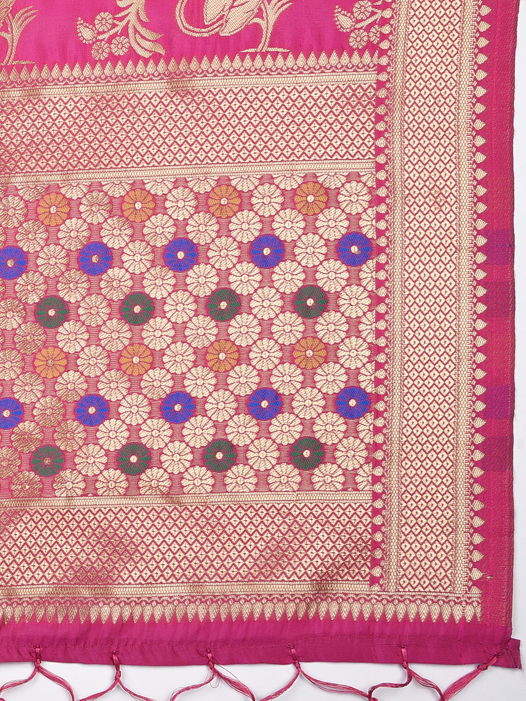 Dupatta Bazaar Woman's Pink Banarasi Silk Dupatta with floral Jaal - Dupatta Bazaar