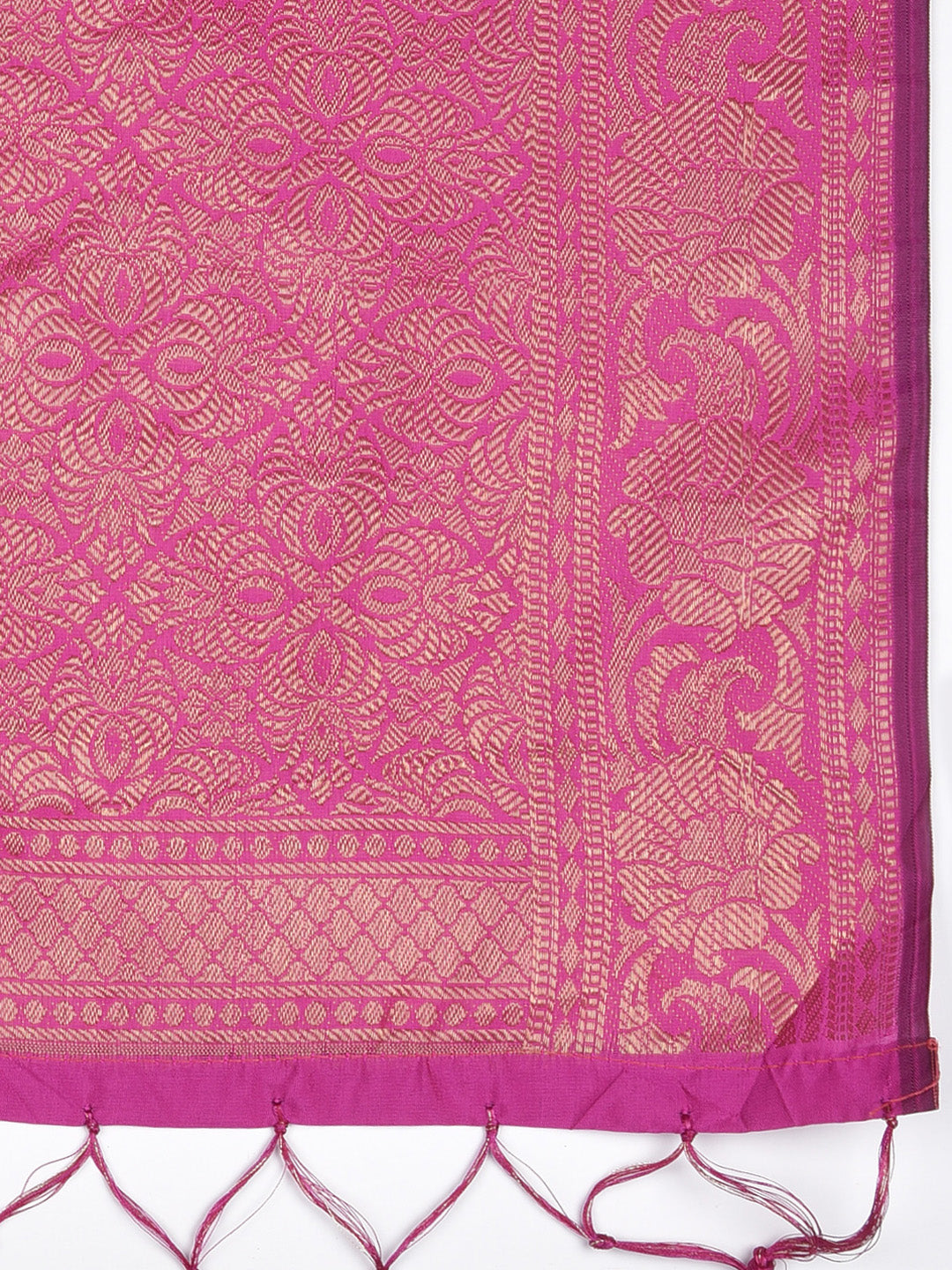 Dupatta Bazaar Woman's Pink Banarasi Silk Dupatta with floral design. - Dupatta Bazaar