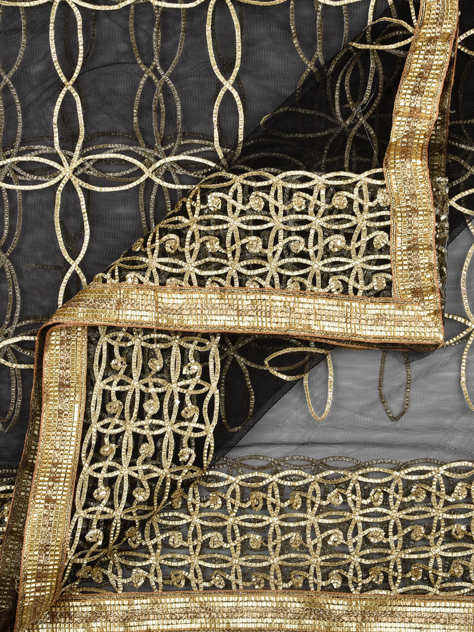 Black Net Dupatta with Gotta Patti Work. freeshipping - Dupatta Bazaar