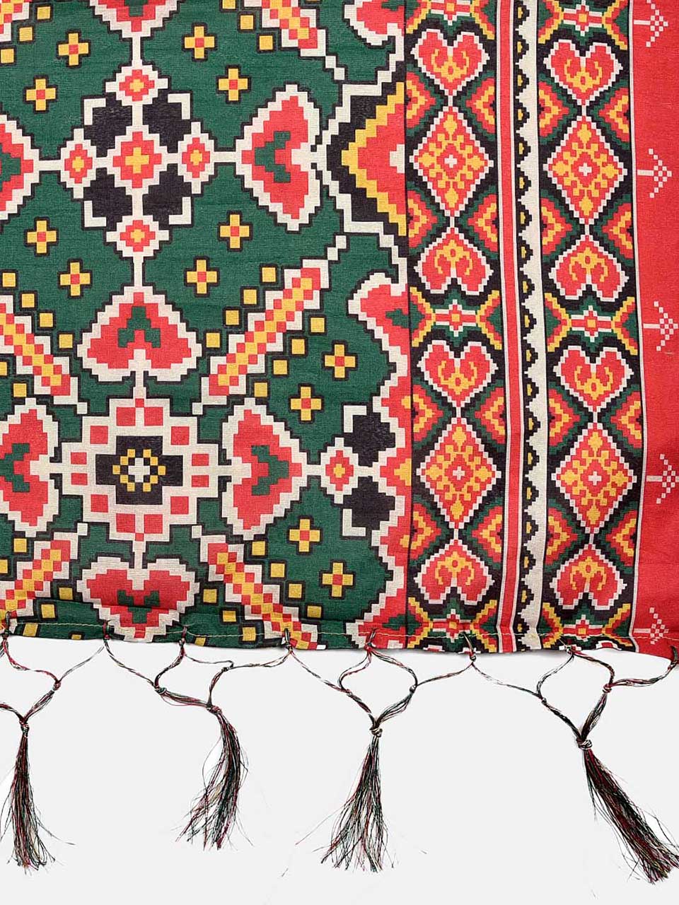 Aztec Printed Green & Red Art Silk Dupatta freeshipping - Dupatta Bazaar