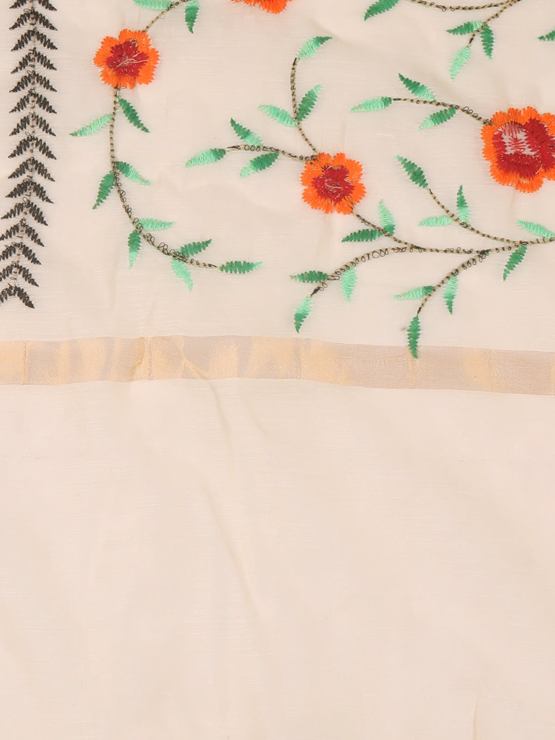 Cream Silk Dupatta with Multicoloured Floral Embroidery freeshipping - Dupatta Bazaar