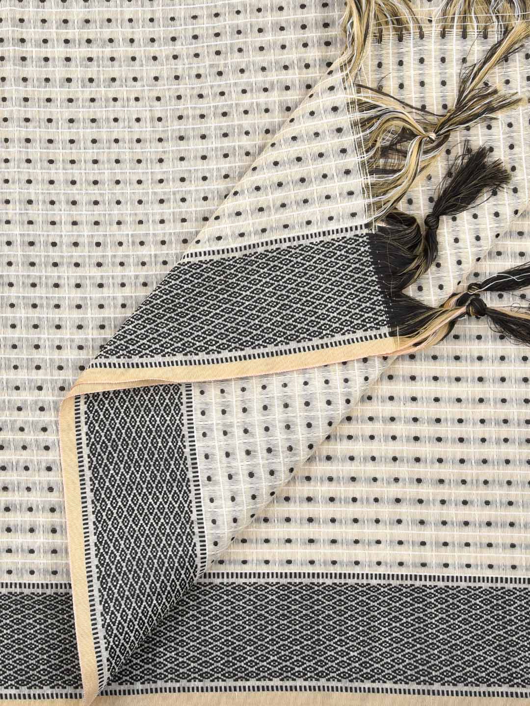Woven Beige & Black Cotton Chanderi Dupatta freeshipping - Dupatta Bazaar