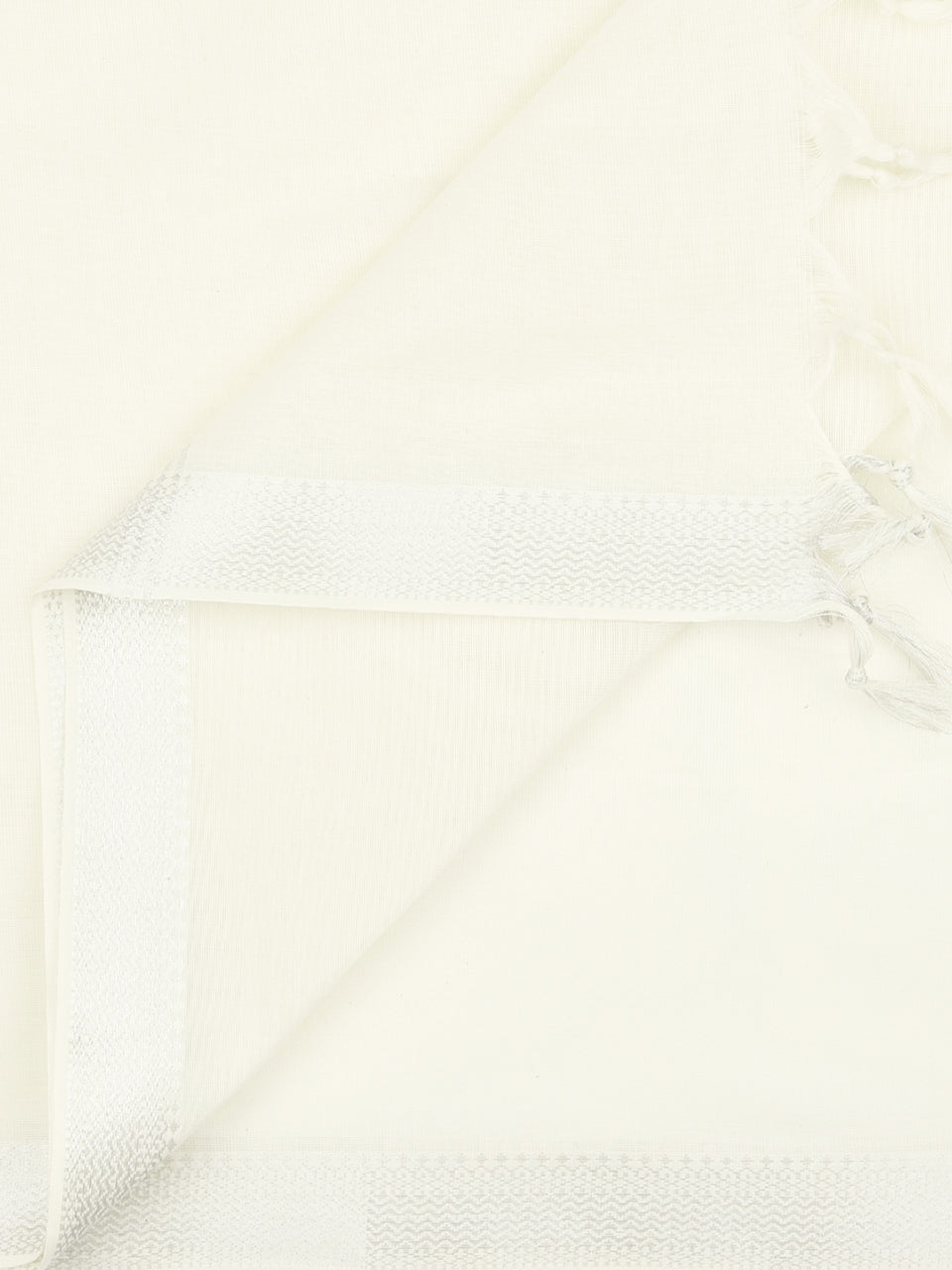 Mangalgiri Cream Cotton Dupatta with Silver border freeshipping - Dupatta Bazaar