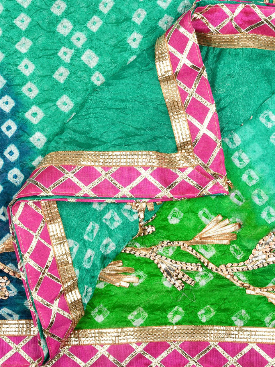Multicolor Bandhini Dupatta with Gotta Patti Work. freeshipping - Dupatta Bazaar