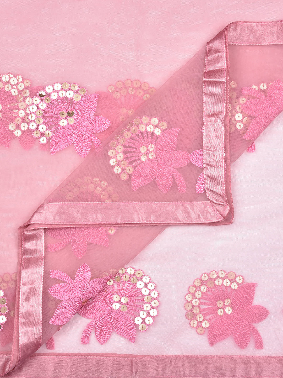 Dupatta Bazaar Woman's Embroidered Sequence Work Pink Net dupatta - Dupatta Bazaar