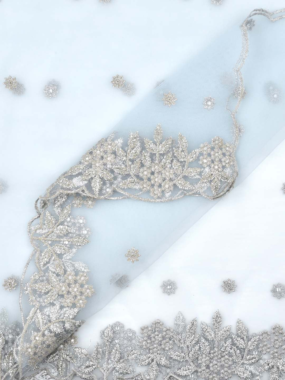 Silver Dupatta with Cutwork Embroidery freeshipping - Dupatta Bazaar