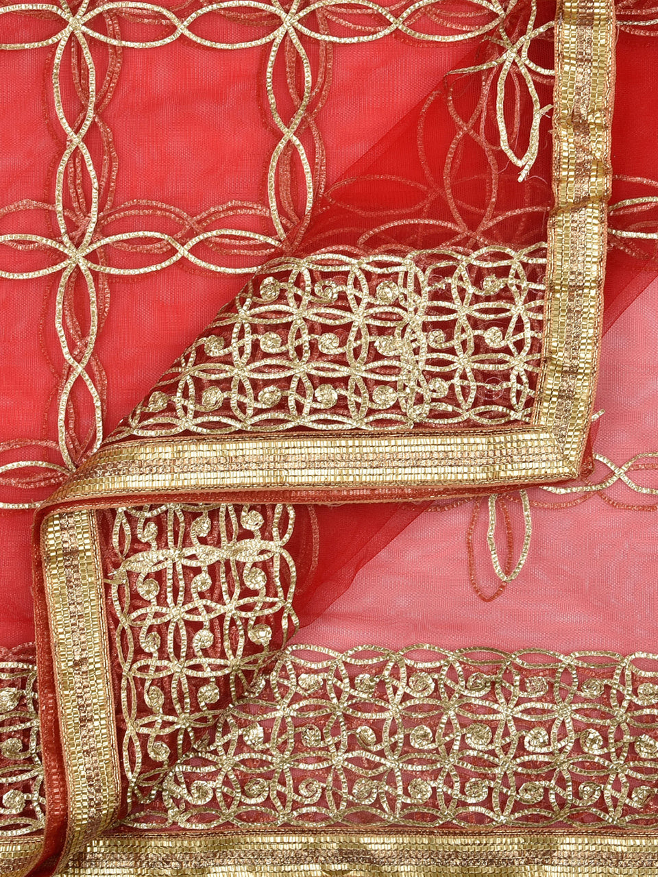 Red Net Dupatta with Gotta Patti Work. freeshipping - Dupatta Bazaar