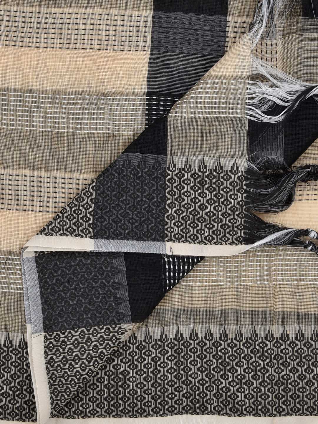 Women's Woven Beige & Black Cotton Chanderi Dupatta freeshipping - Dupatta Bazaar