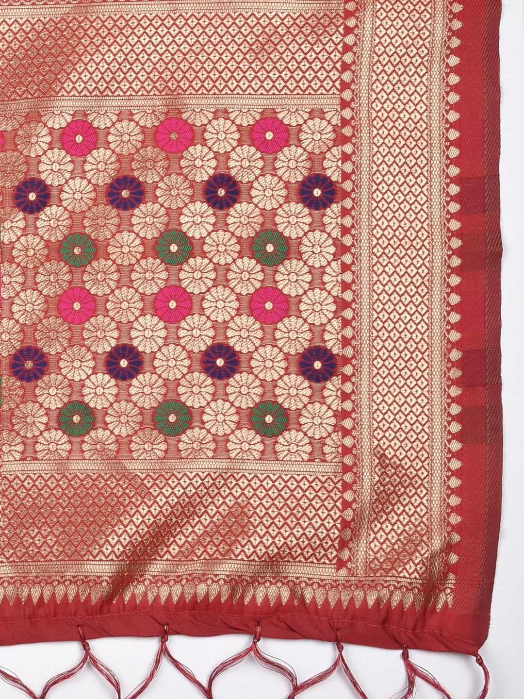 Dupatta Bazaar Woman's Red Banarasi Silk Dupatta with floral Jaal - Dupatta Bazaar