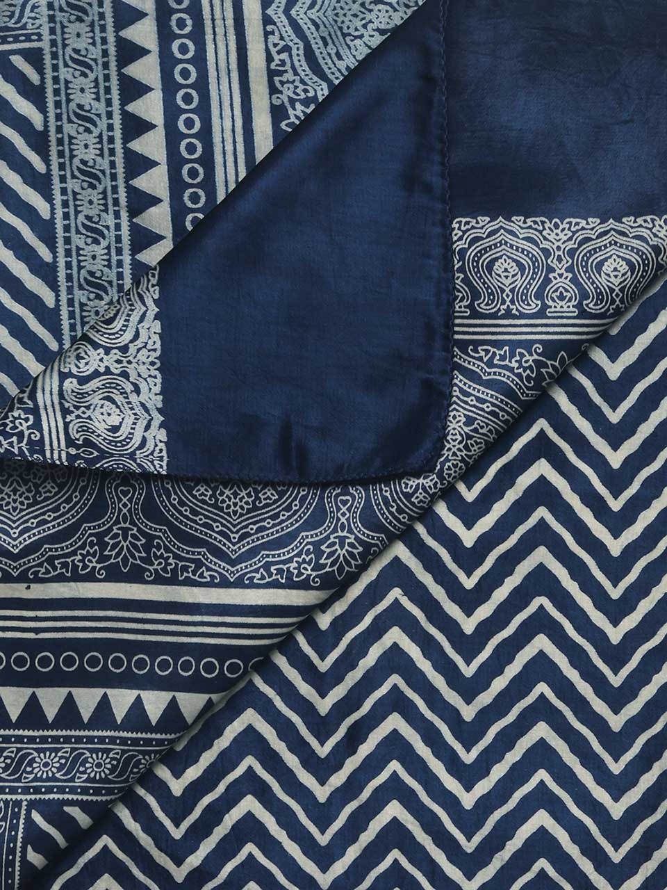 Ajrakh Black Hand Block Printed Mushru Stole freeshipping - Dupatta Bazaar
