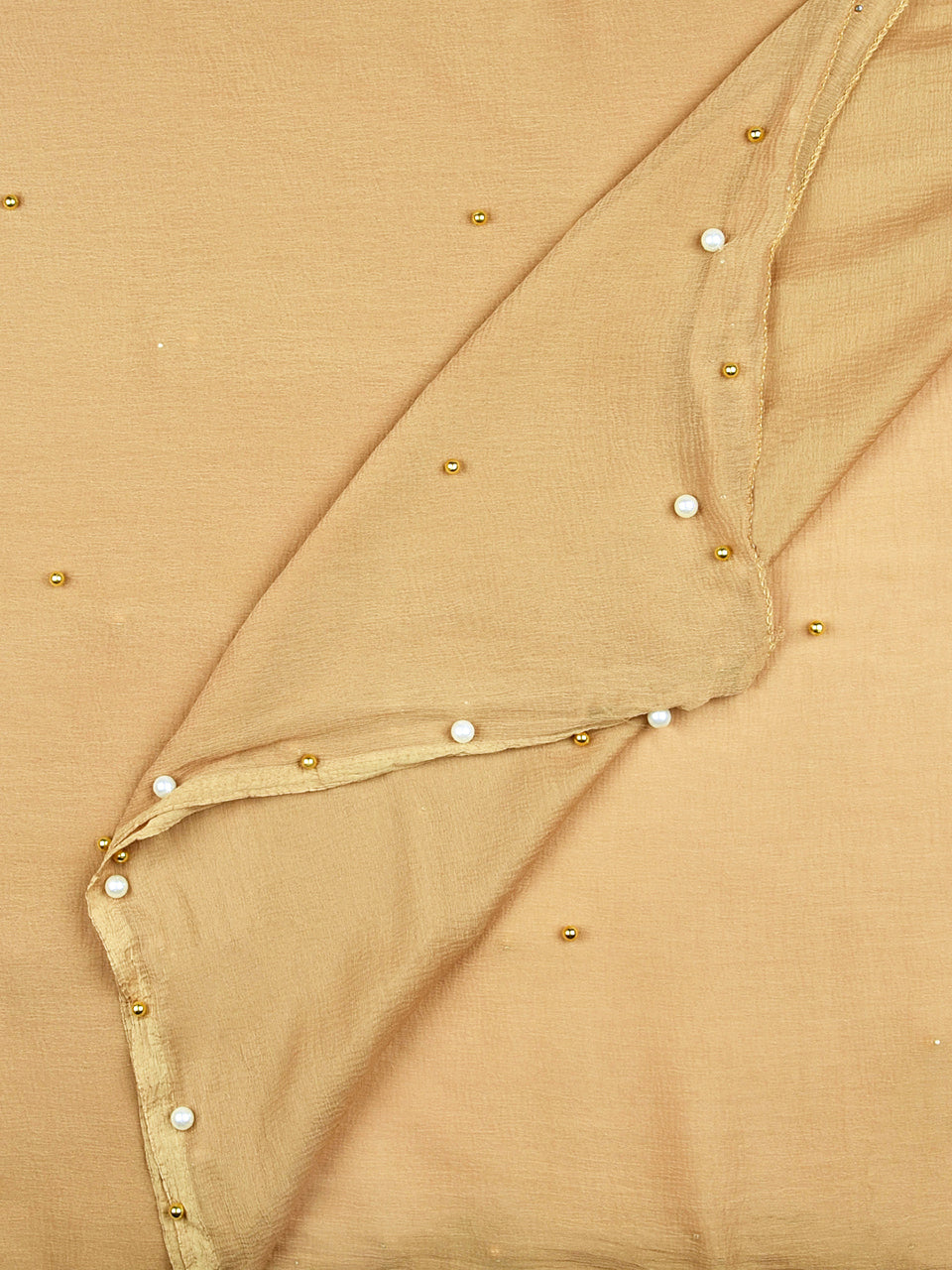 Embellished Beige Chiffon Dupatta freeshipping - Dupatta Bazaar