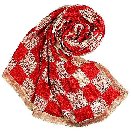 Men's Red & Gold Phulkari Chiffon Dupatta freeshipping - Dupatta Bazaar