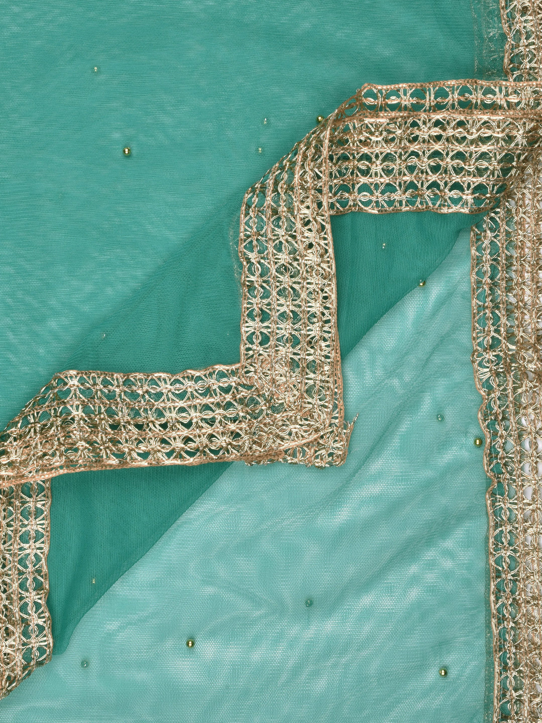 Dupatta Bazaar Woman's Embellished Green Net Dupatta - Dupatta Bazaar