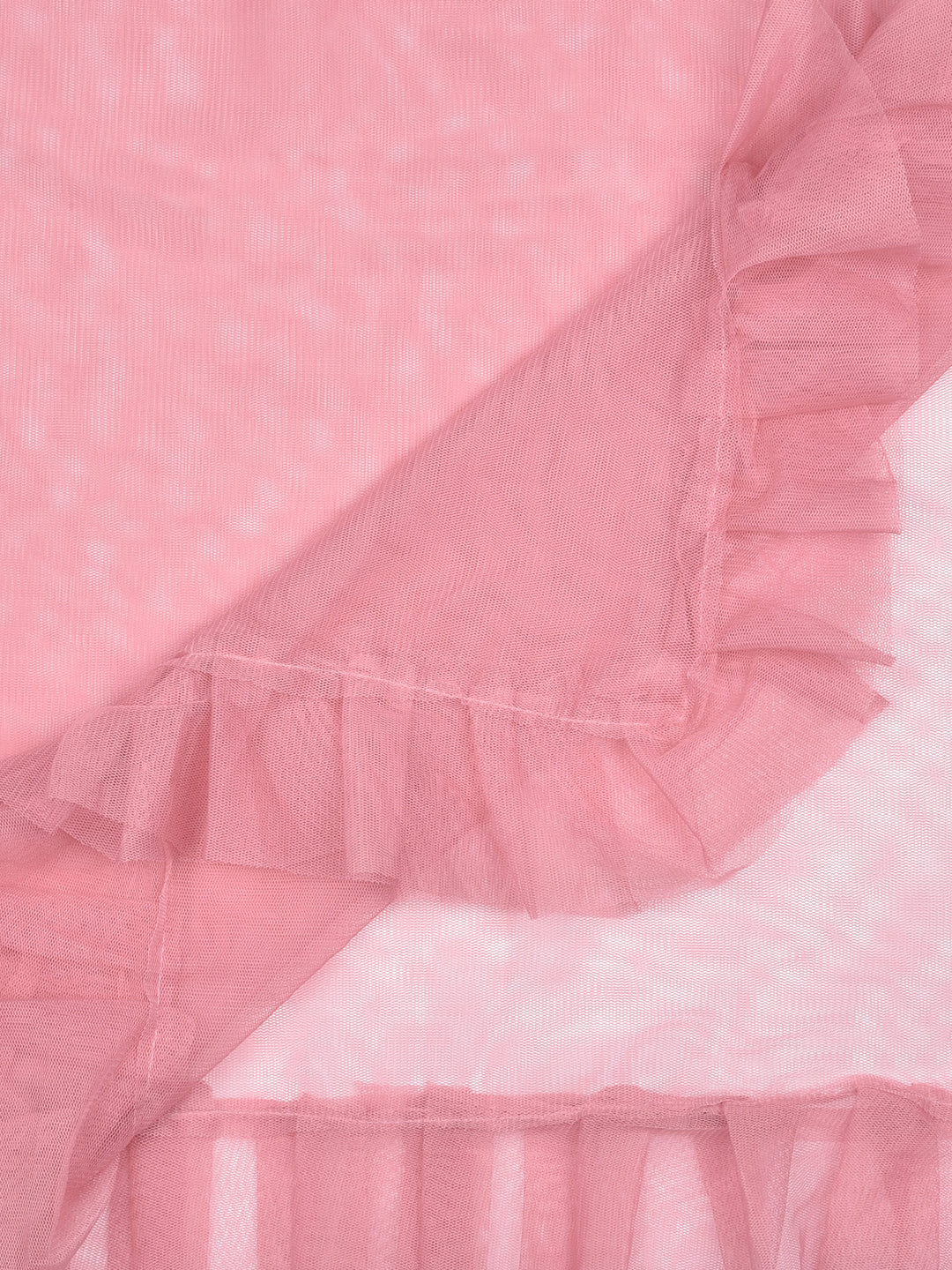 Dupatta Bazaar Woman's Onion Pink Net Dupatta with Ruffles - Dupatta Bazaar