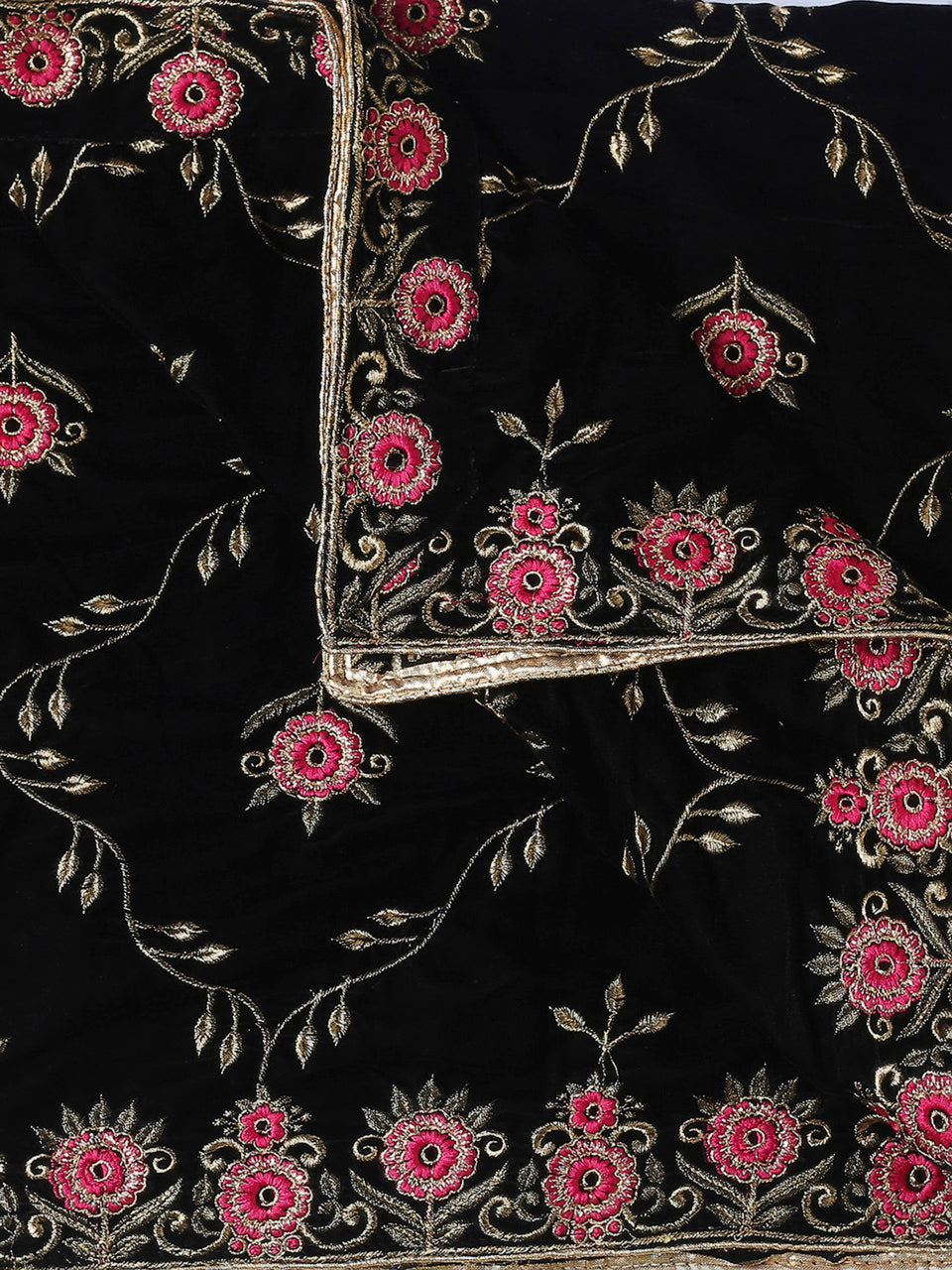 Black Velvet Dupatta with Pink Jaal Embroidery freeshipping - Dupatta Bazaar