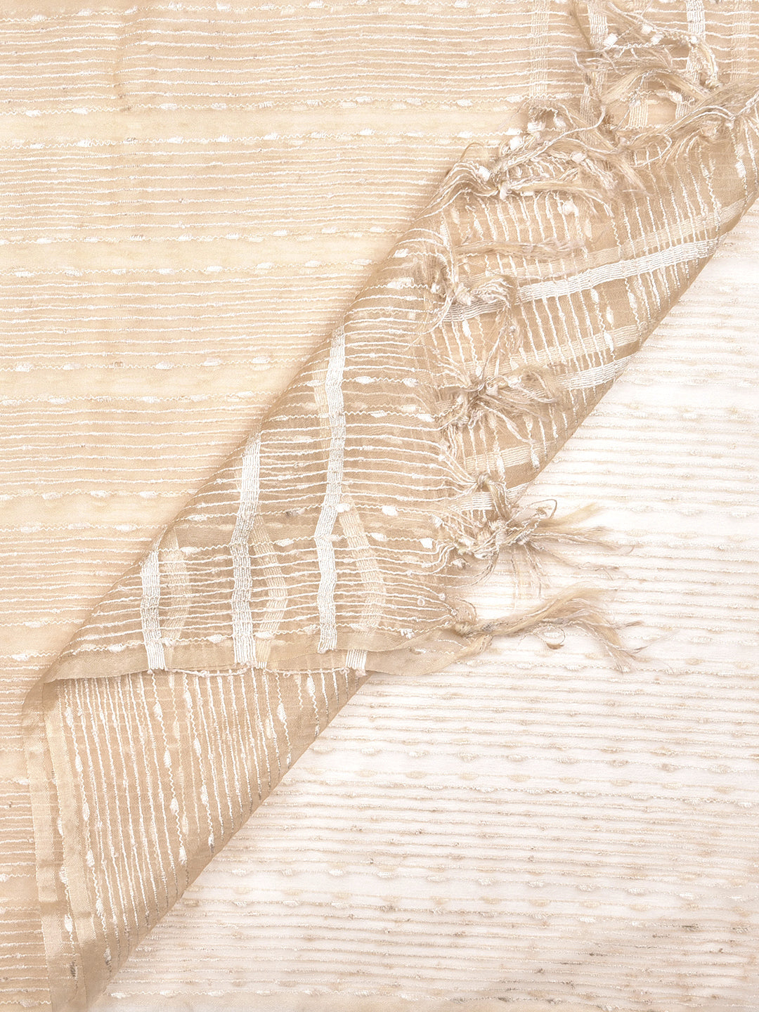 Dupatta Bazaar Woman's Cream Woven Organza Dupatta - Dupatta Bazaar