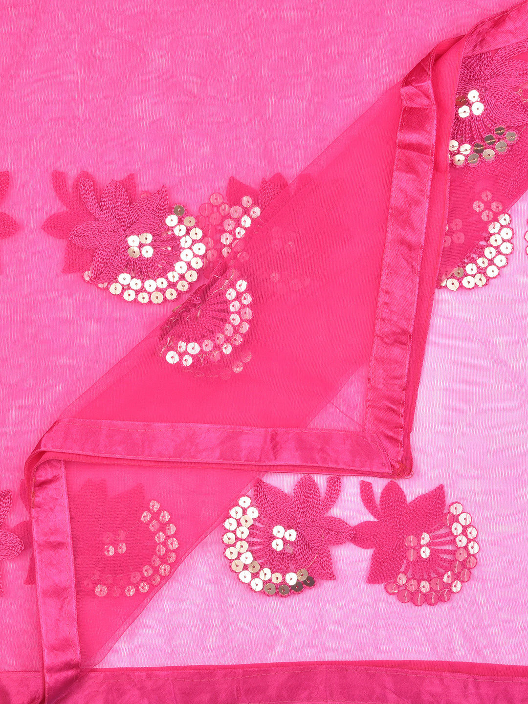 Dupatta Bazaar Woman's Embroidered Sequence Work Pink Net dupatta - Dupatta Bazaar