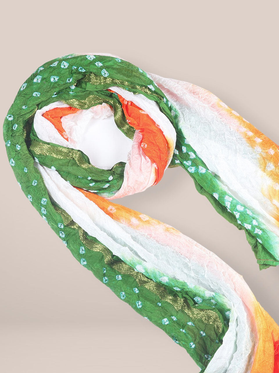 Tri Colour Tiranga Bandhini Silk Dupatta Stole 2meters(Independence Day/Republic Day) freeshipping - Dupatta Bazaar