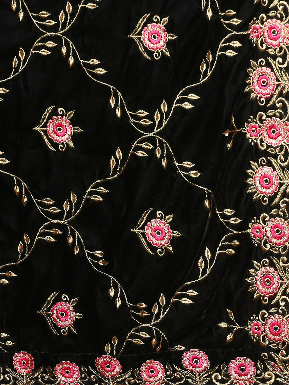 Black Velvet Dupatta with Pink Jaal Embroidery freeshipping - Dupatta Bazaar