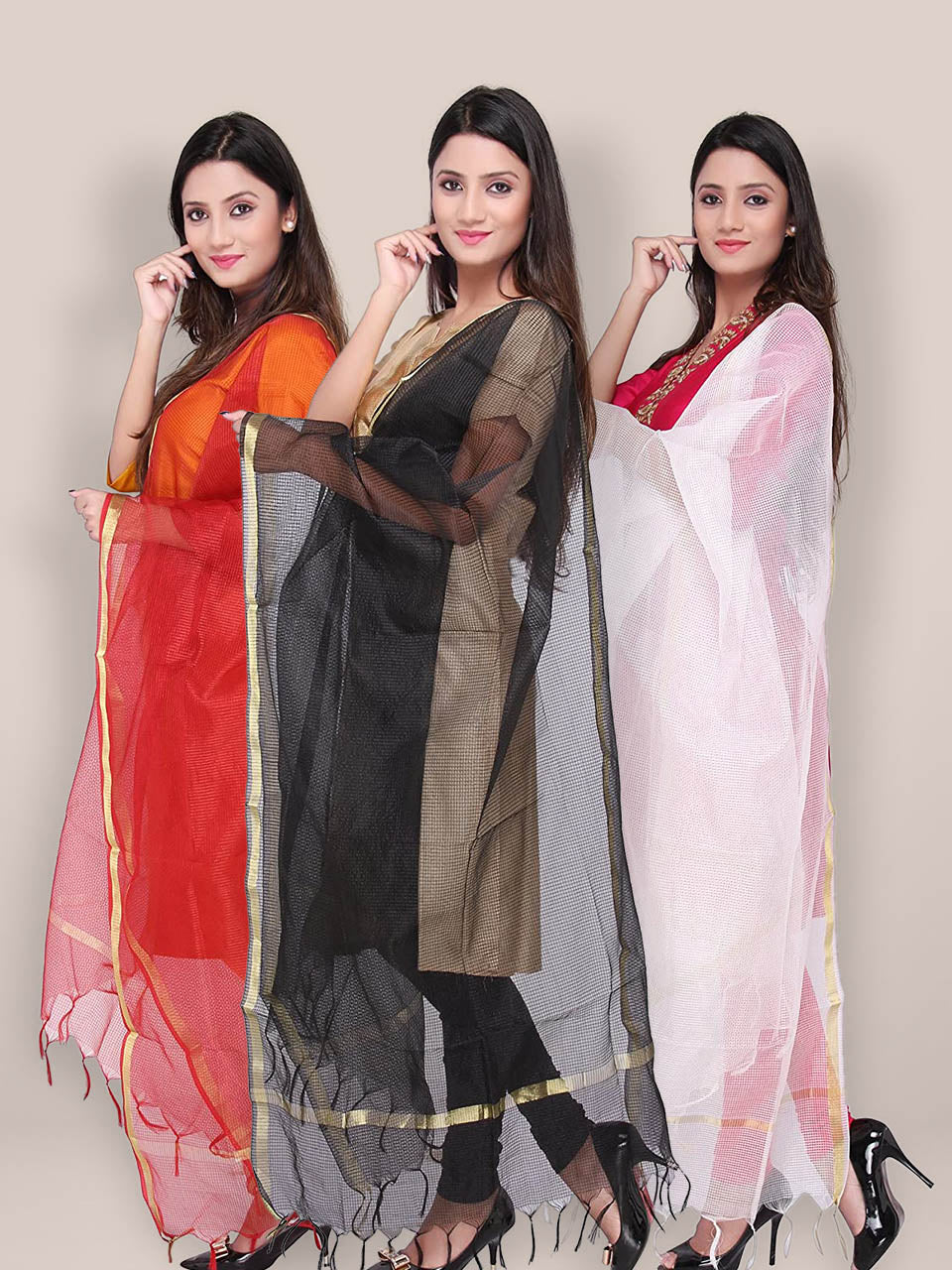 Combo of 3 Silk Dupattas freeshipping - Dupatta Bazaar