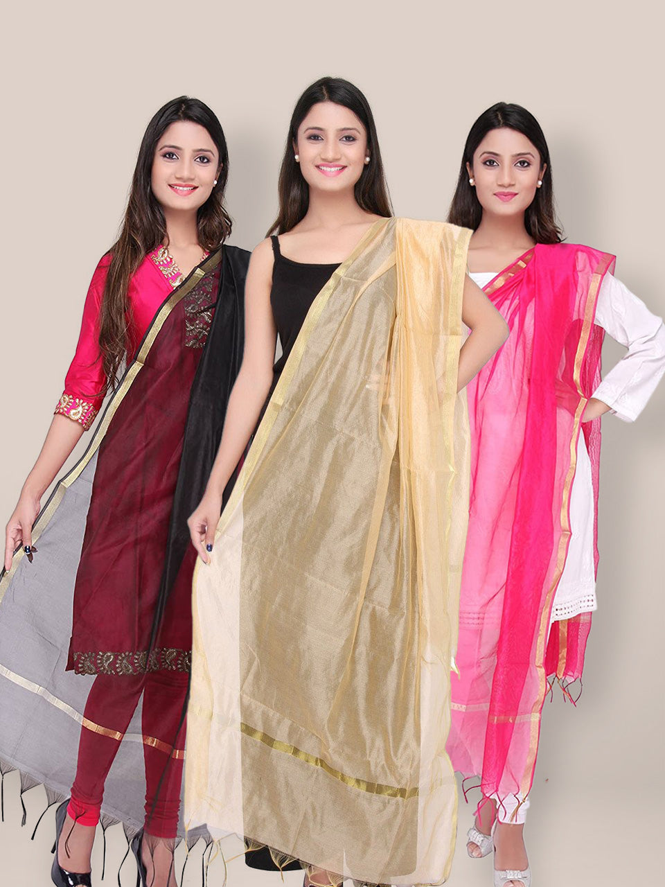 Dupatta Bazaar Woman's Combo Of 3 Silk Dupattas freeshipping - Dupatta Bazaar