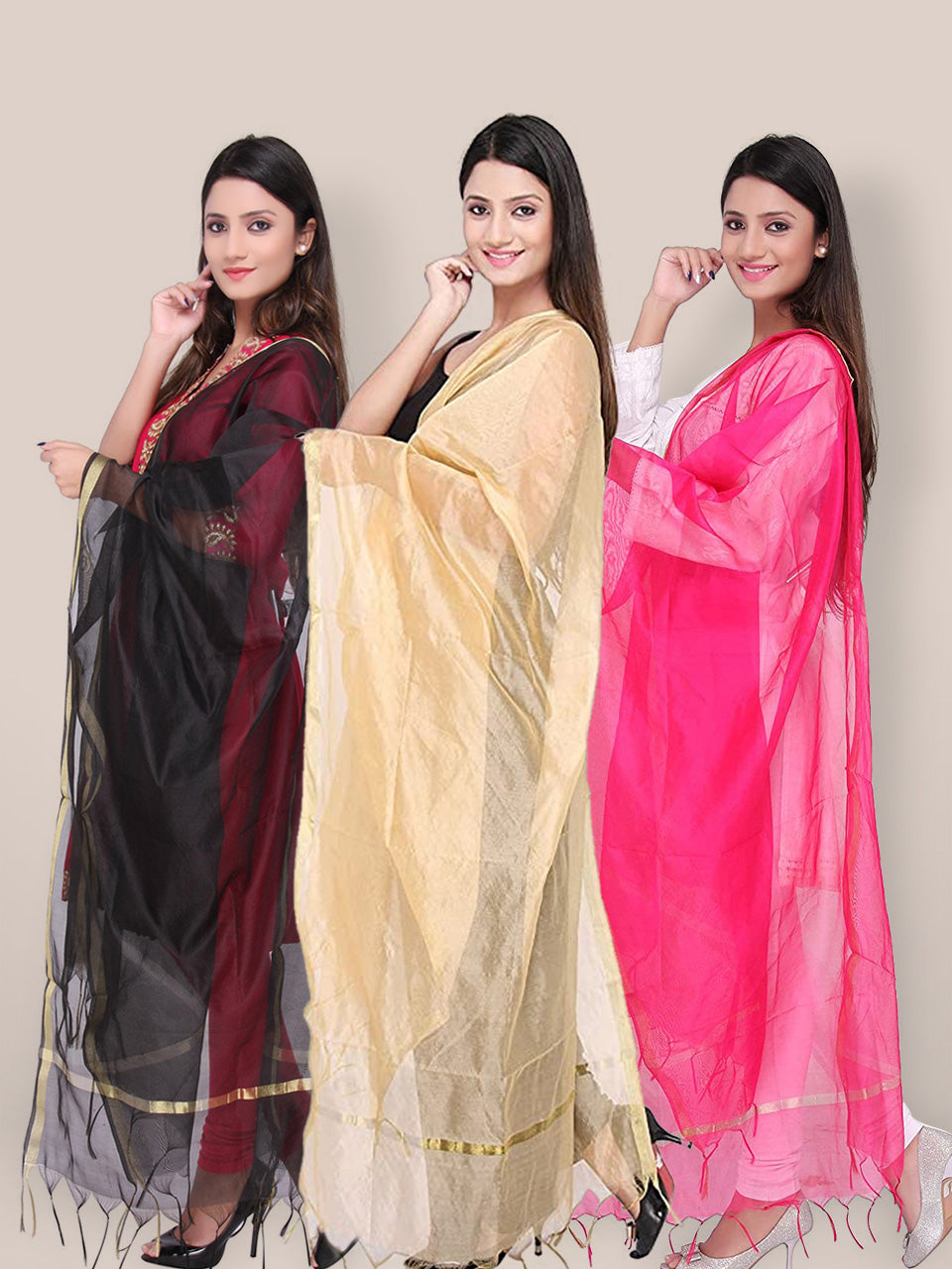 Dupatta Bazaar Woman's Combo Of 3 Silk Dupattas freeshipping - Dupatta Bazaar