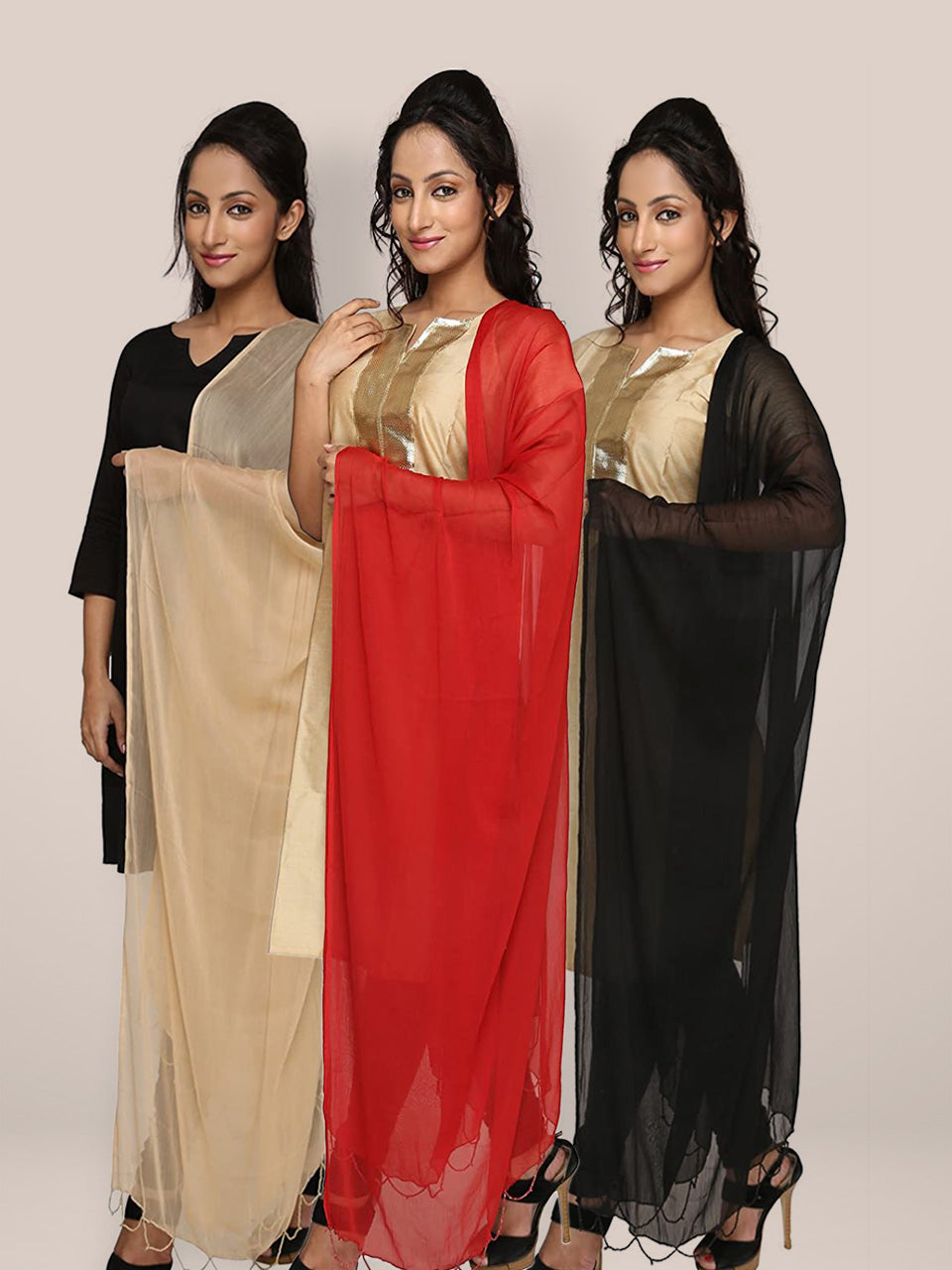 Dupatta combo pack of 3 Chiffon Dupattas freeshipping - Dupatta Bazaar
