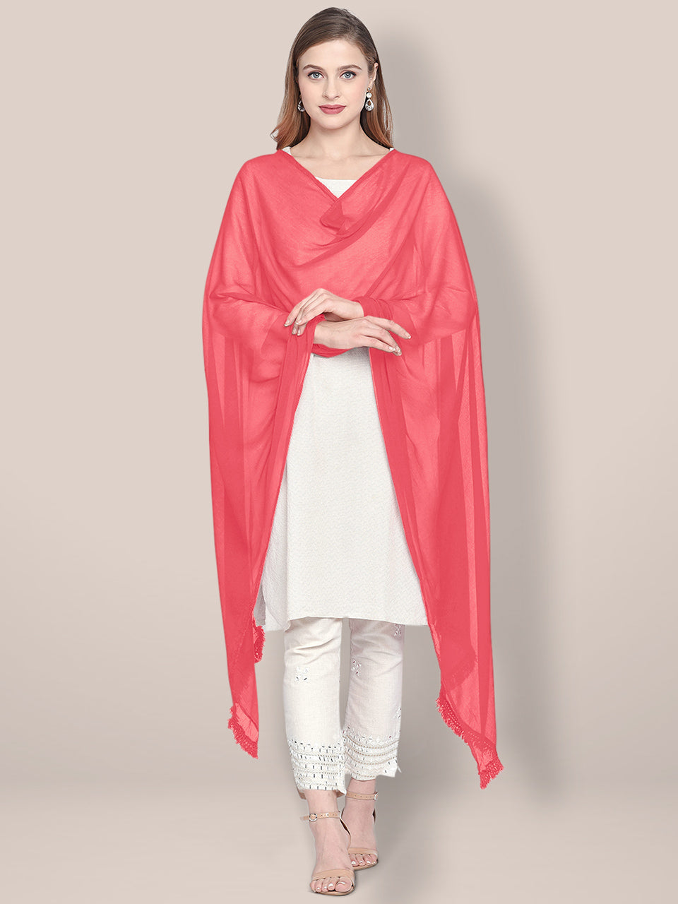Coral Chiffon Dupatta freeshipping - Dupatta Bazaar