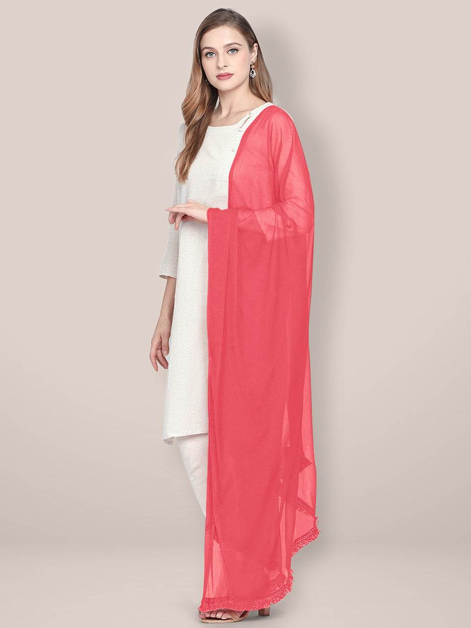 Coral Chiffon Dupatta freeshipping - Dupatta Bazaar