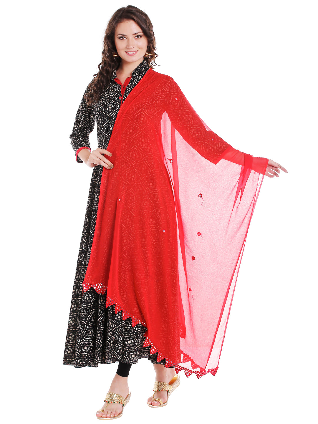 Dupatta Bazaar Women's Red Chiffon Dupatta with Mirror work. - Dupatta Bazaar