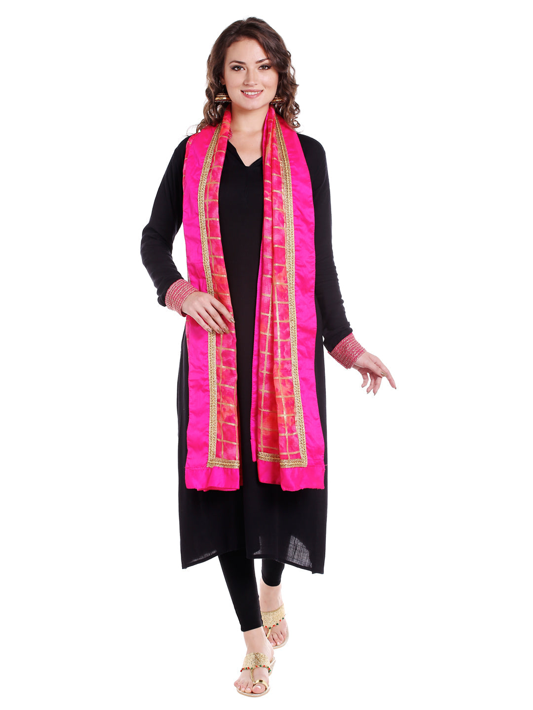 Dupatta Bazaar Women's Pink Gold Kota Doria Dupatta - Dupatta Bazaar
