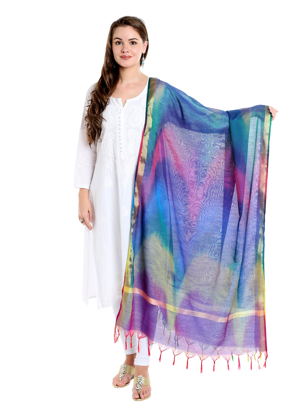 Dupatta Bazaar Woman's Multicoloured Shaded Silk Dupatta - Dupatta Bazaar