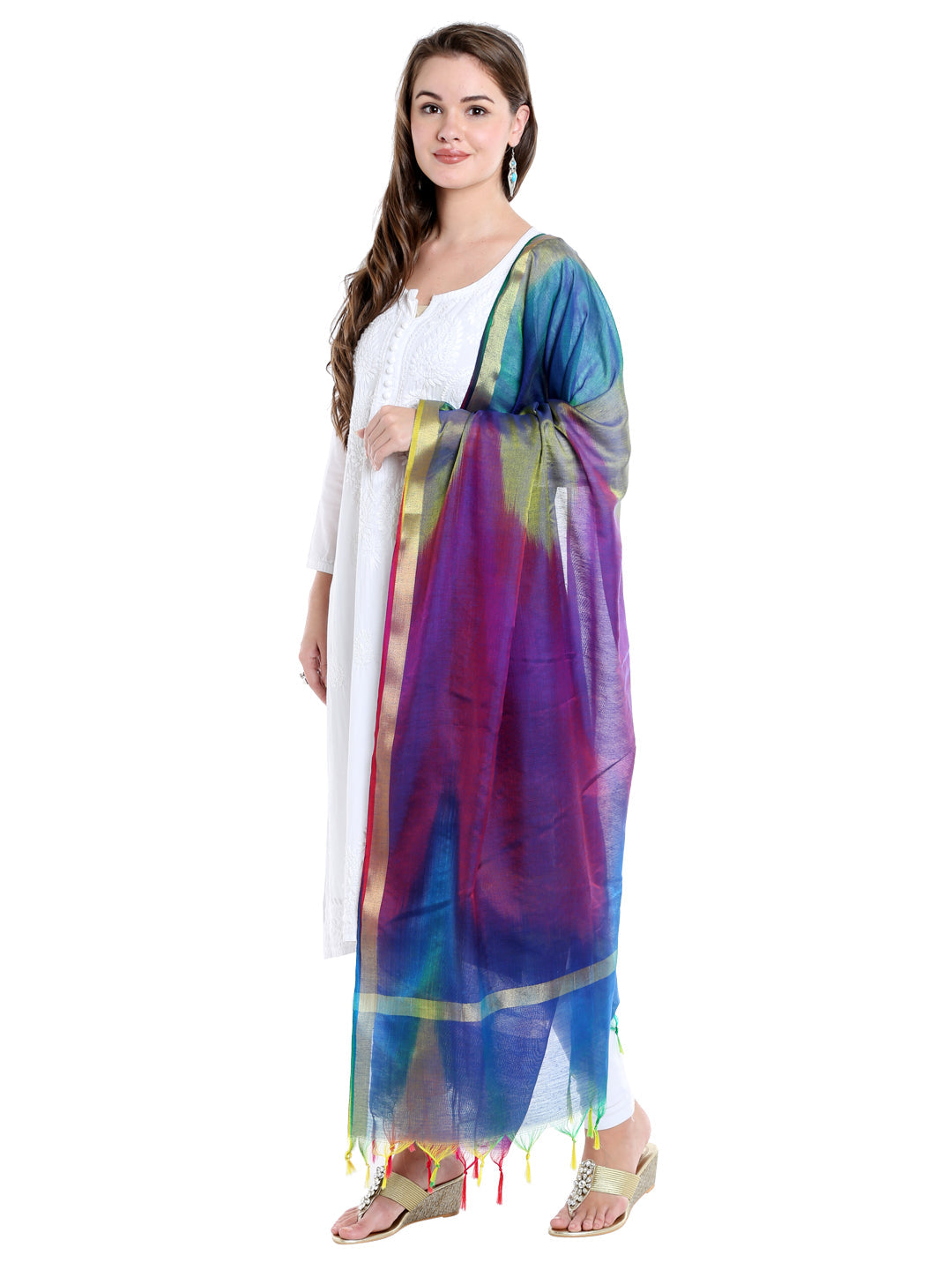 Dupatta Bazaar Woman's Multicoloured Shaded Silk Dupatta - Dupatta Bazaar