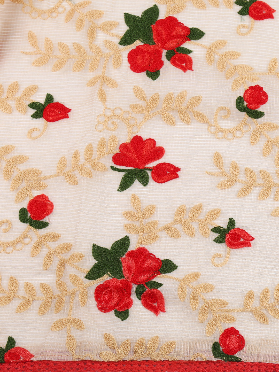 Dupatta Bazaar Women's Ivory Cotton Blend dupatta with Multicoloured Floral Embroidery - Dupatta Bazaar