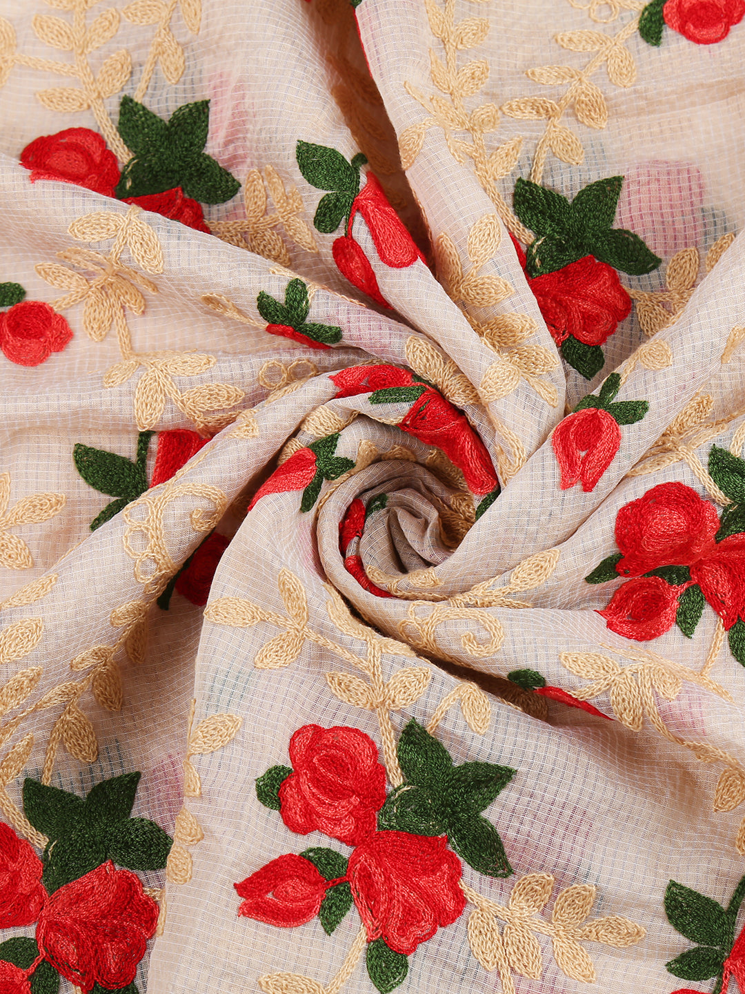 Dupatta Bazaar Women's Ivory Cotton Blend dupatta with Multicoloured Floral Embroidery - Dupatta Bazaar