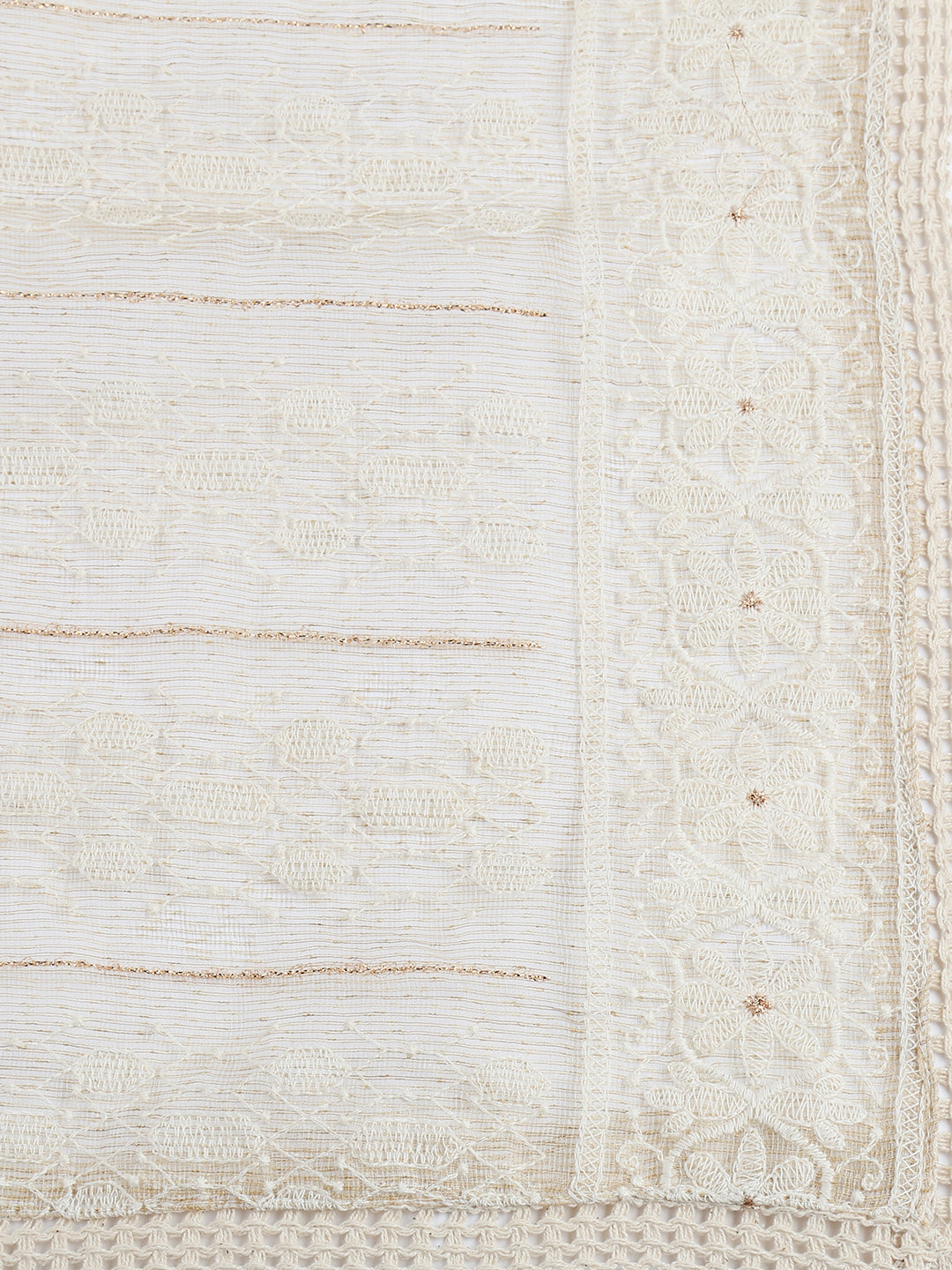Dupatta Bazaar Woman's Ivory Dupatta with Lucknowi Embroidery. - Dupatta Bazaar