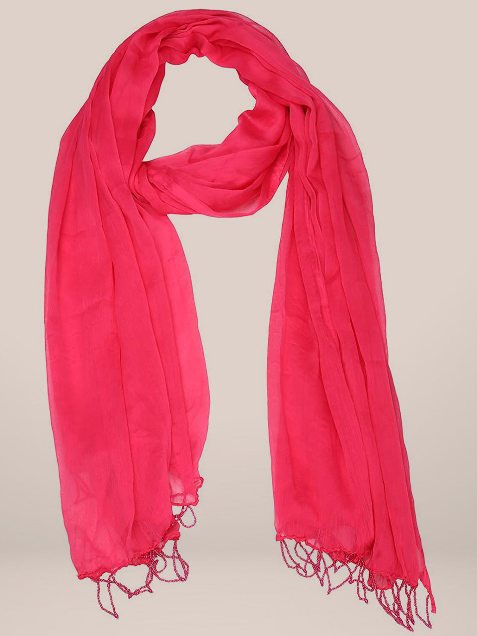 Rani Pink Chiffon Dupatta with Beads on Border freeshipping - Dupatta Bazaar