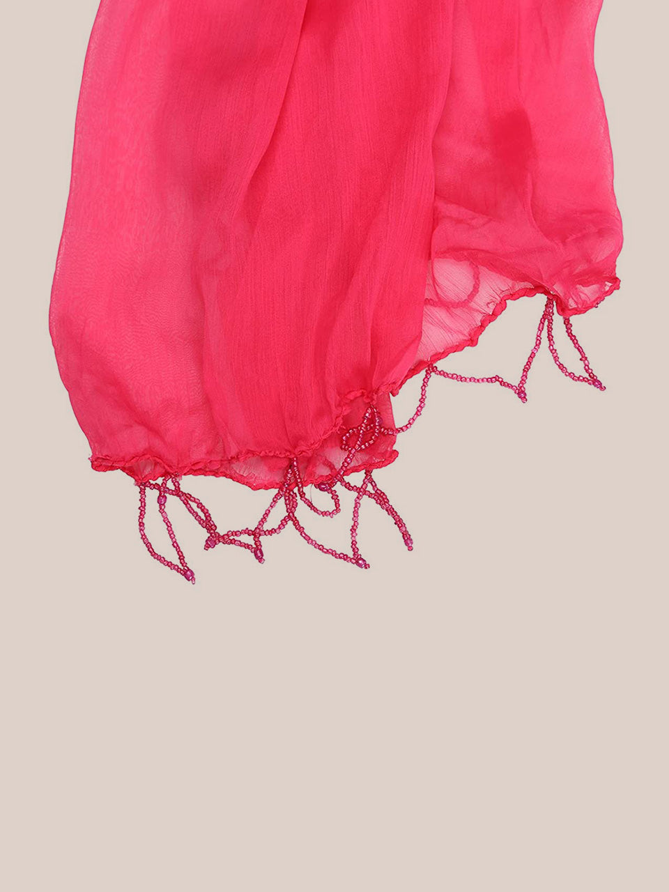 Rani Pink Chiffon Dupatta with Beads on Border freeshipping - Dupatta Bazaar