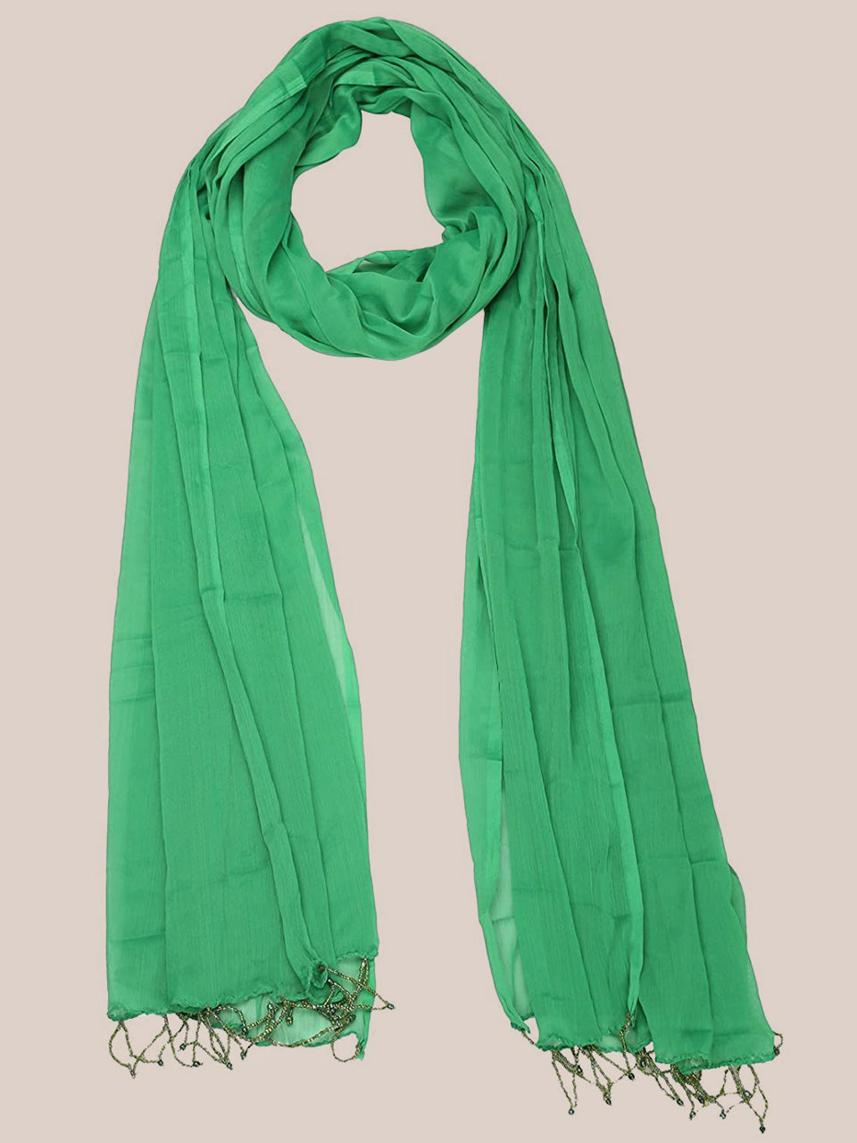 Green Chiffon Dupatta With Beaded Lace freeshipping - Dupatta Bazaar