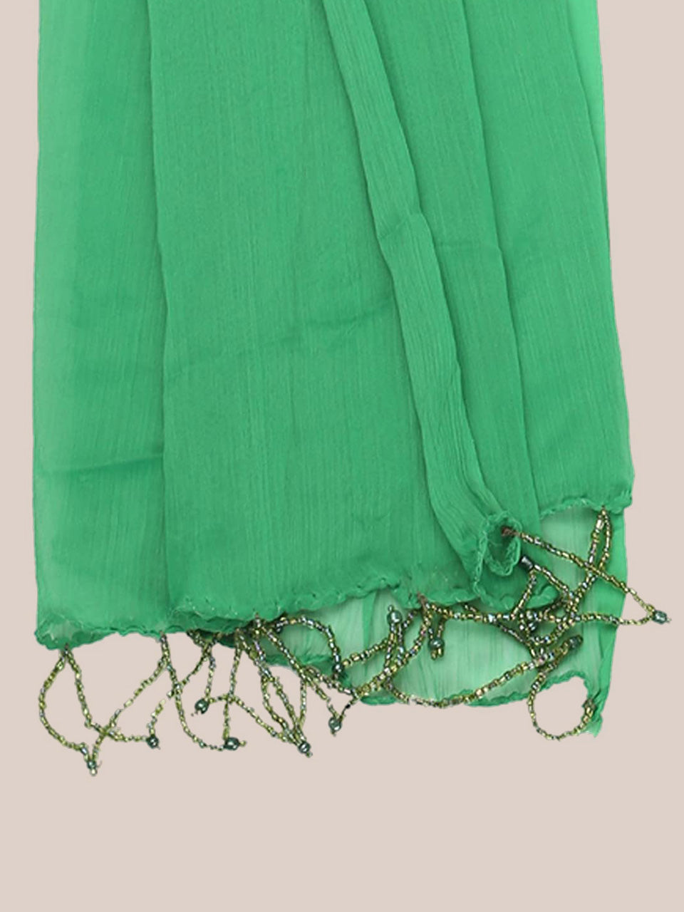 Green Chiffon Dupatta With Beaded Lace freeshipping - Dupatta Bazaar