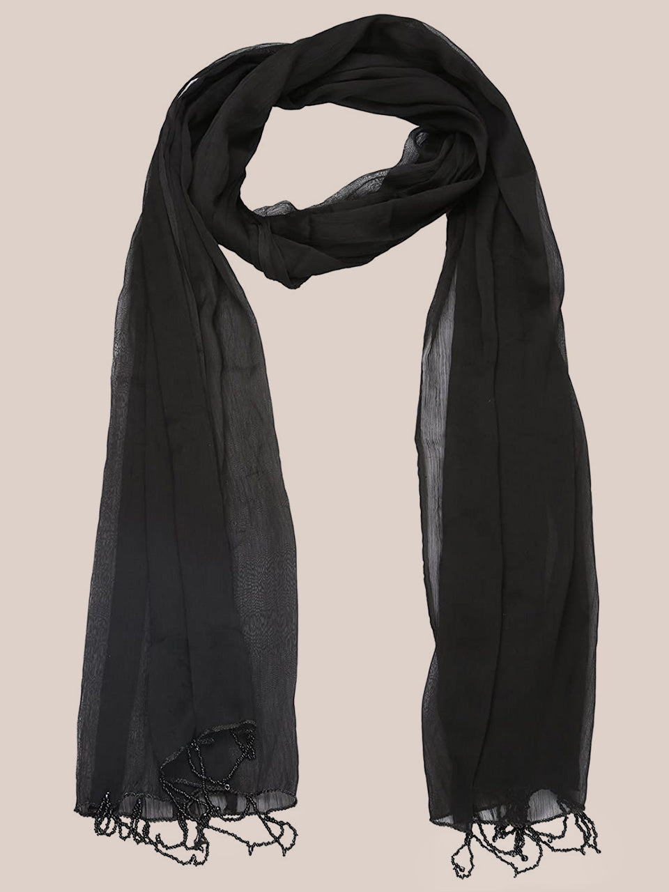Black Chiffon Beaded Lace Dupatta freeshipping - Dupatta Bazaar