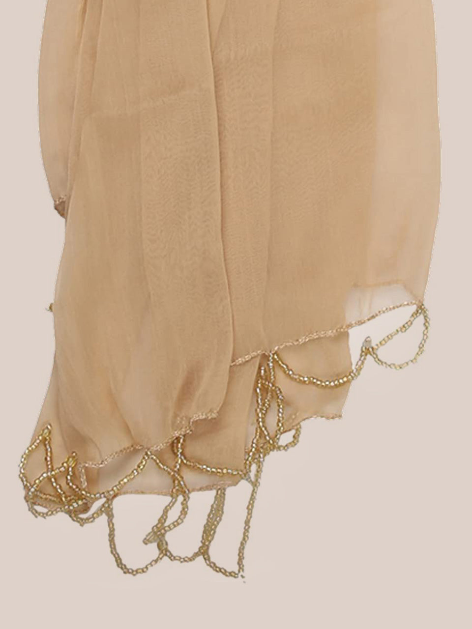 Beige Chiffon Beaded Lace Dupatta freeshipping - Dupatta Bazaar