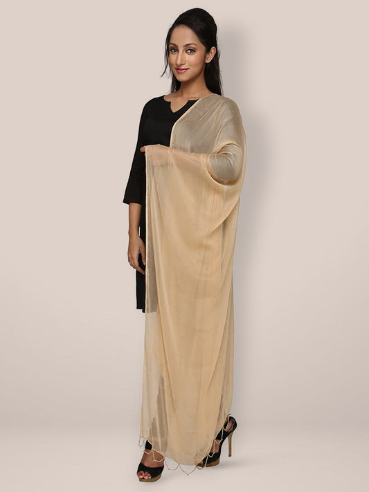 Beige Chiffon Beaded Lace Dupatta - Dupatta Bazaar