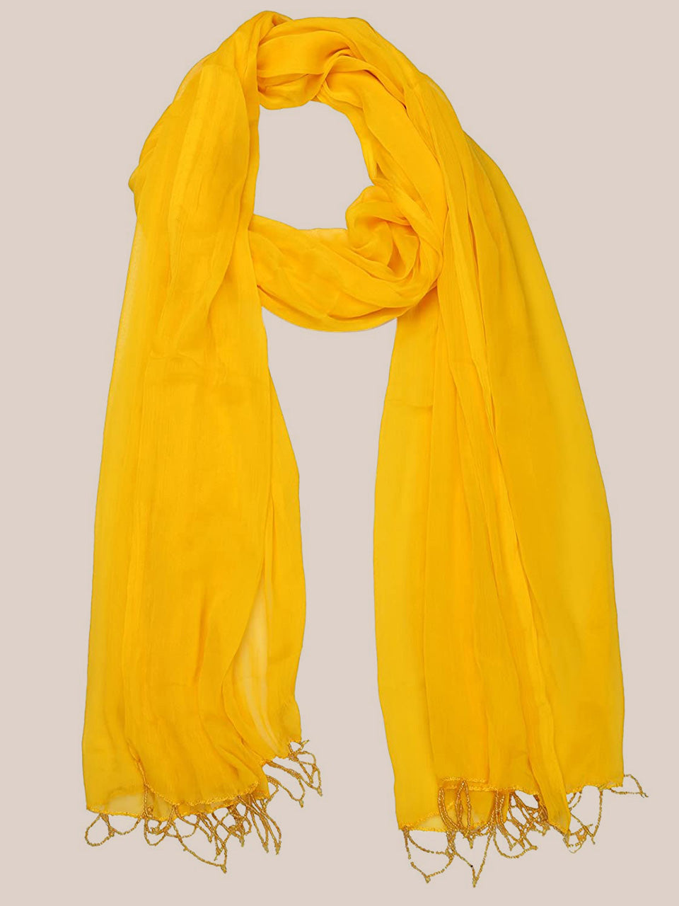 Yellow Chiffon Beaded Lace Dupatta freeshipping - Dupatta Bazaar