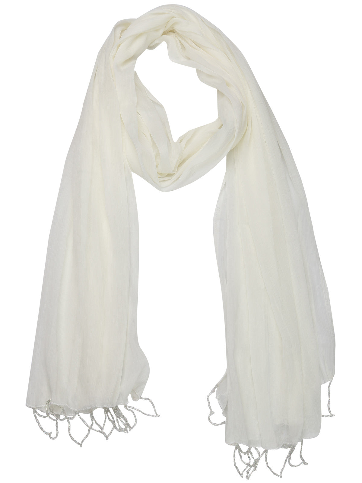 Off White Chiffon Beaded Lace Dupatta - Dupatta Bazaar