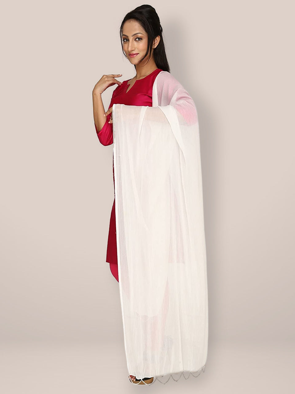 Off White Chiffon Beaded Lace Dupatta - Dupatta Bazaar