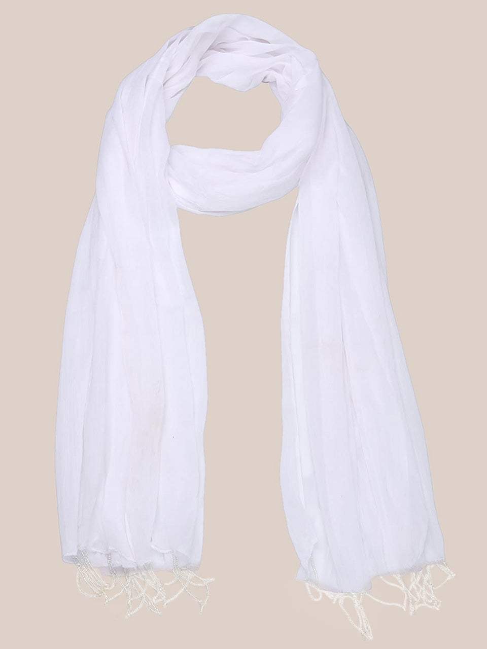 White Chiffon Beaded Lace Dupatta freeshipping - Dupatta Bazaar