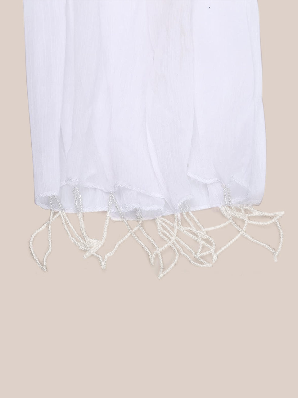 White Chiffon Beaded Lace Dupatta freeshipping - Dupatta Bazaar