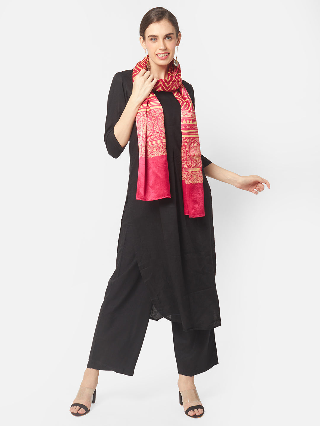Pink Hand Block Print Mushru Stole freeshipping - Dupatta Bazaar